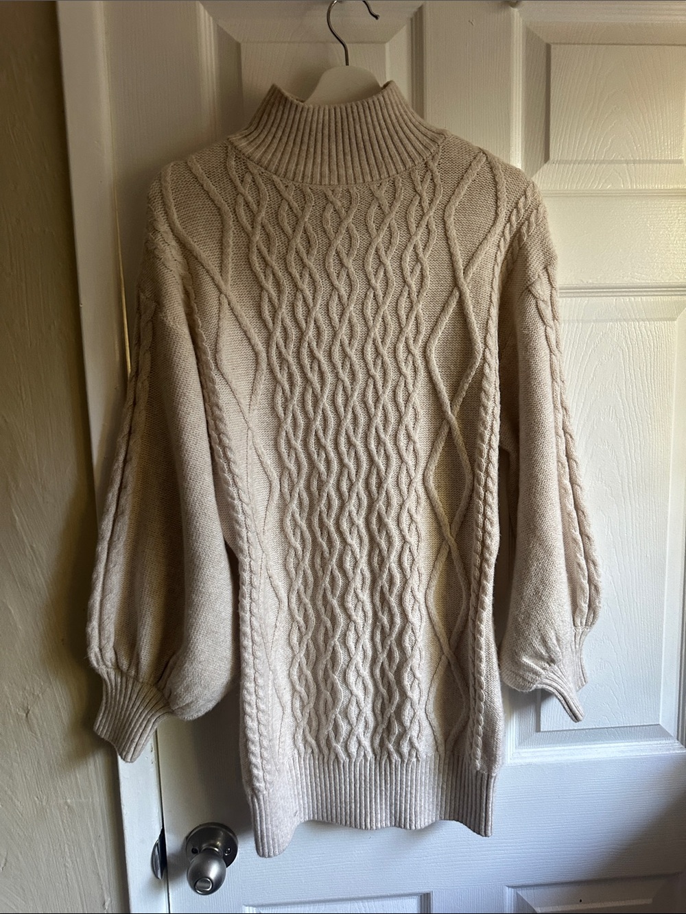 H&M Women's Cable Knit Turtleneck Sweater Dress in Cream